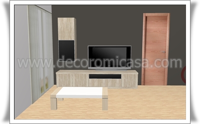 Distribución de salón con mueble de comedor en color piedra dos ambientes 5