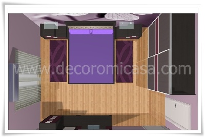 Simulación habitación matrimonio ceniza y burdeos 1