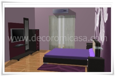 Simulación habitación matrimonio ceniza y burdeos 4