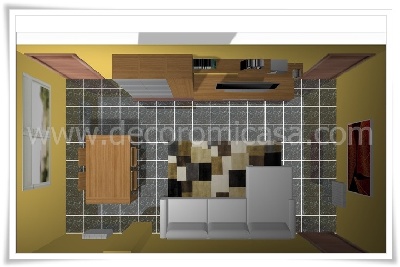 Simulación comedor nogal cristales metálizados 1