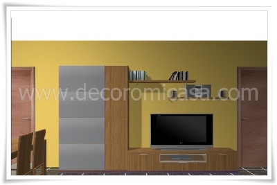 Simulación comedor nogal cristales metálizados 2