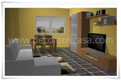 Simulación comedor nogal cristales metálizados 3
