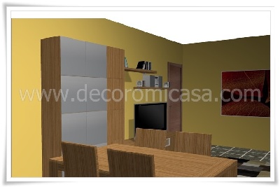 Simulación comedor nogal cristales metálizados 4