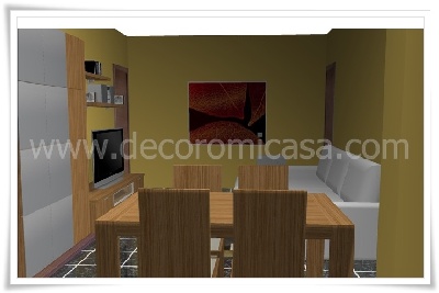 Simulación comedor nogal cristales metálizados 5