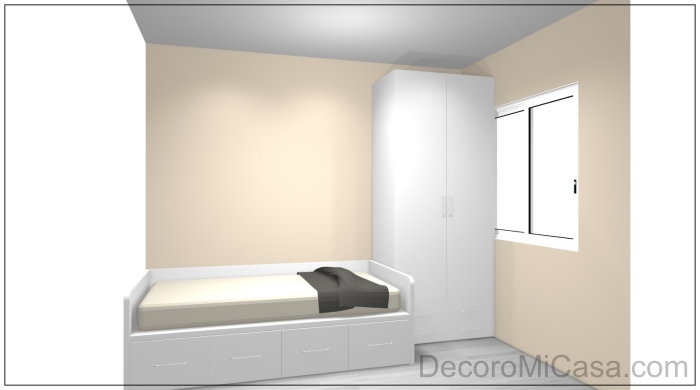 Habitación rectangular cama correcto, armario y escritorio 2