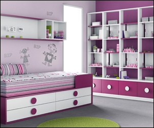 Precioso mobiliario infantil y juvenil en colores rosa y lila